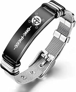One Piece Anime Bracelet - Stainless Steel Adjustable Mesh Wristband with Skull Design for Men Women & Kids Christmas gifts