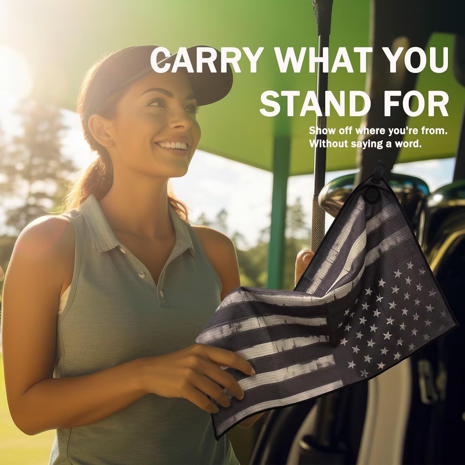Magnetic Black American Flag Golf Towel 24×16 Inches Golf Towels for Golf Bags with Magnet and Carabiner Clip
