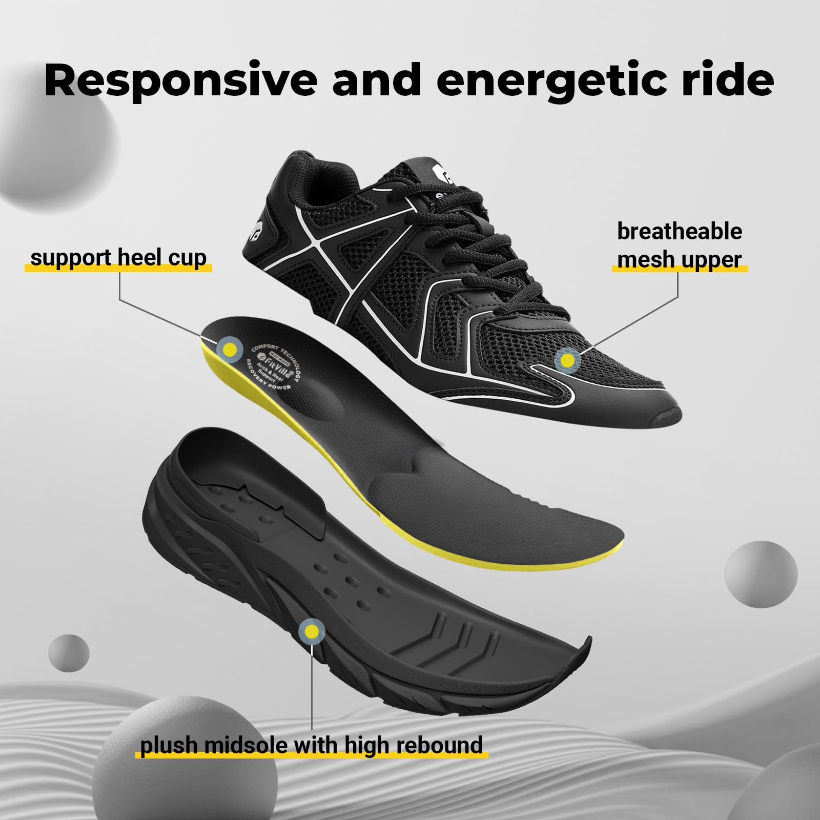 FitVille Laufschuhe Herren Extra Weite Sportschuhe Hallux Schuhe Atmungsaktiv Fitnessstudio Turnschuhe rutschfest Outdoor Joggingschuhe Freizeit Straßenlaufschuhe