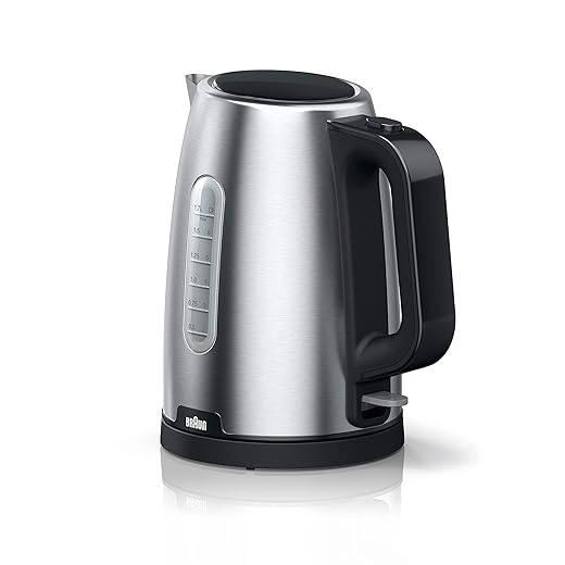 Braun PurShine Hervidor Eléctrico, Base Giratoria 360°, Indicador de Nivel de Agua, Almacenamiento para el Cable, Función de Apagado Automático, Capacidad de 1,7L, WK1500BK, 2200W, Negro