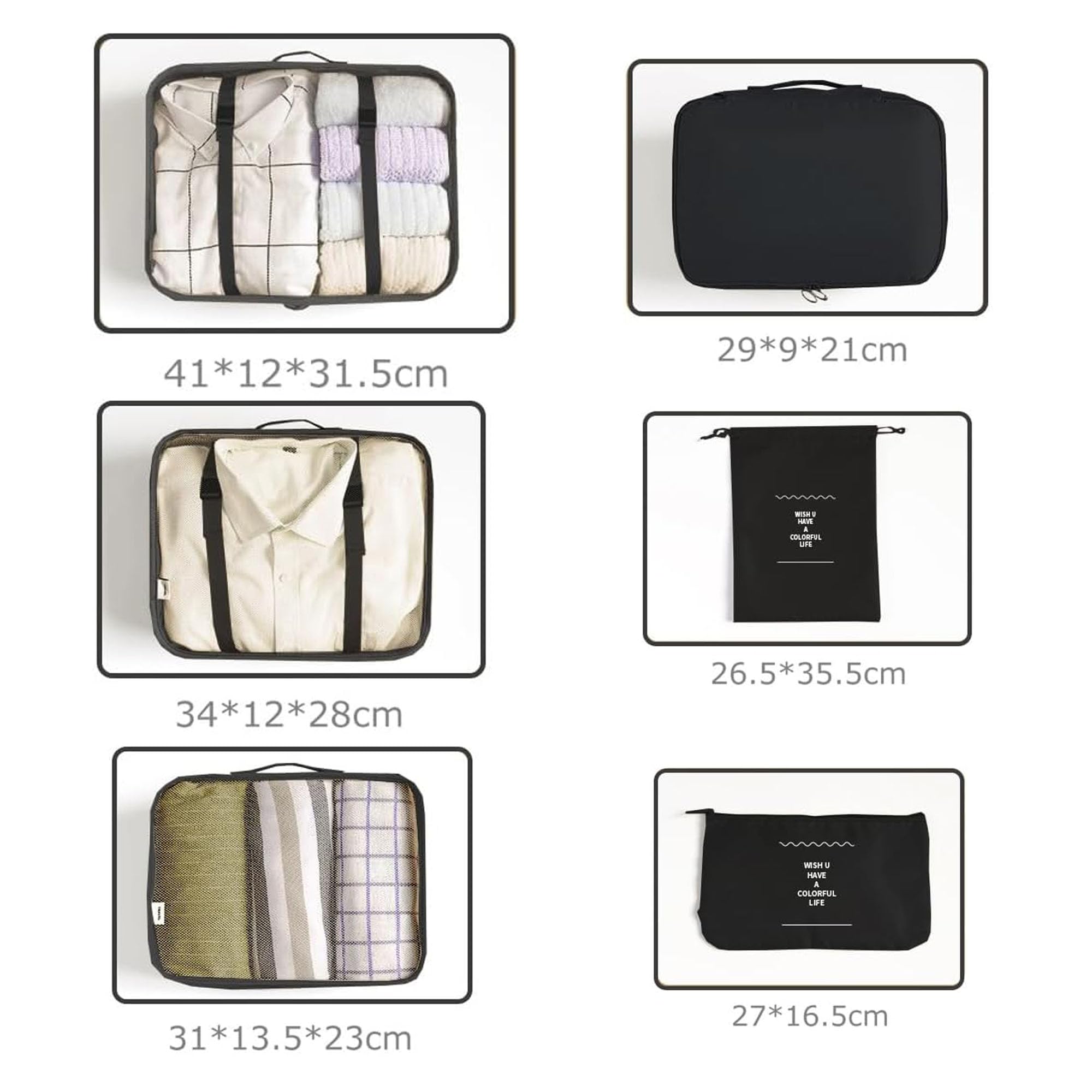 LANSKLBD 6/8 Set Packing Cubes for Suitcases Travel Luggage Packing Organizers,Travel Accessories Essentials Luggage Organizer with Shoe/Tioletry/Laundry Bag (Black, 6 set) view 7