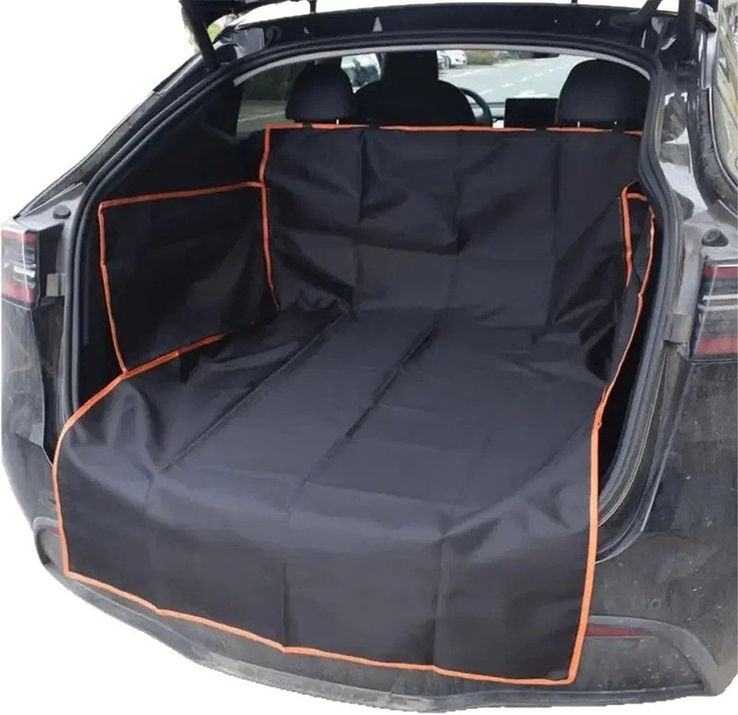 SUV Cargo Liner for Dogs, Waterproof Pet Trunk Mat with Side Pockets, Non Slip Scratch Resistant Car Seat Cover, Durable Oxford Fabric Protector for SUV Truck Sedan, Black Orange