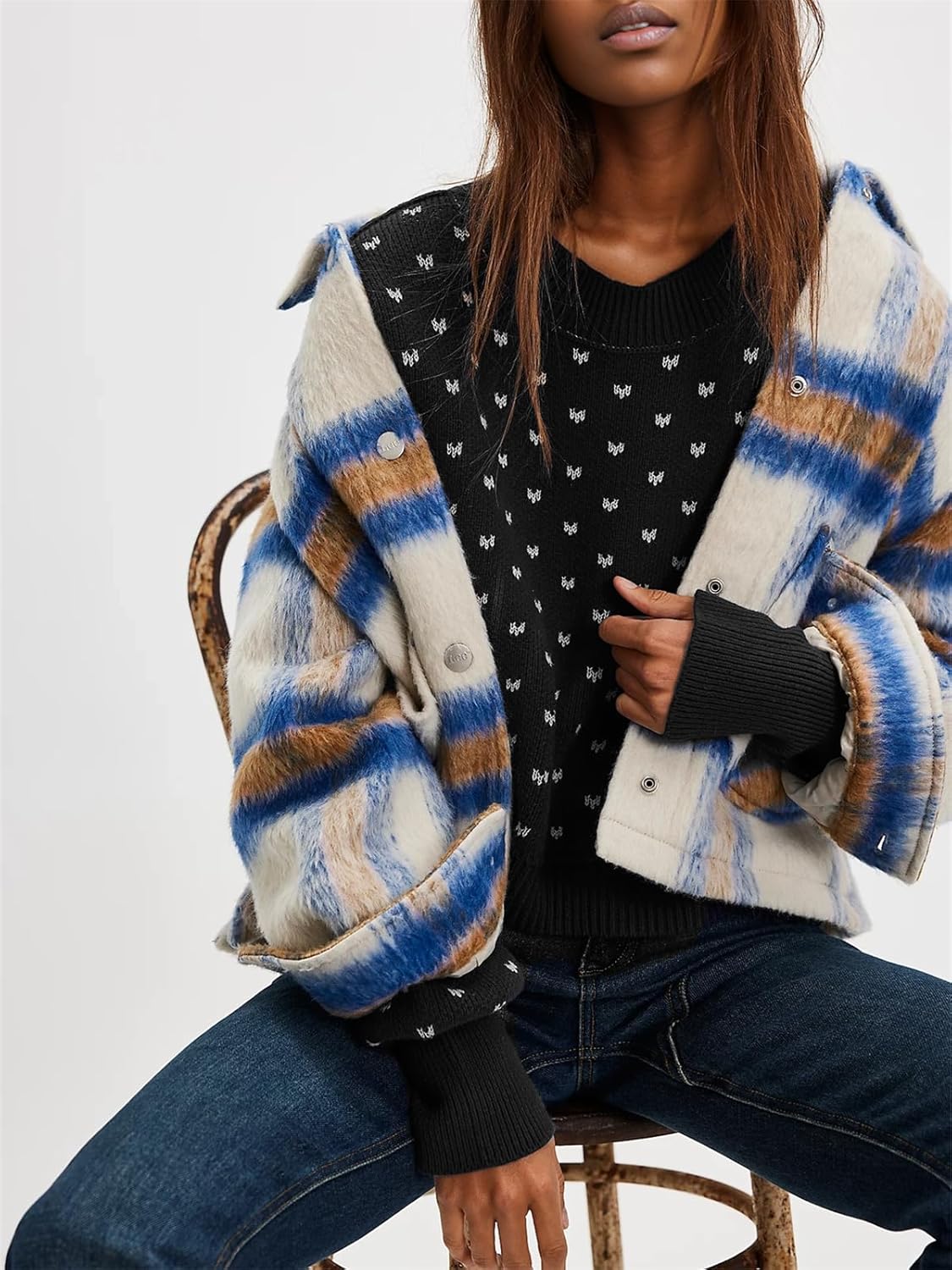 Women's Cropped Sweater Long Sleeve Polka Dots Crewneck Knit Casual Soft Pullover Sweater Top - Image 4