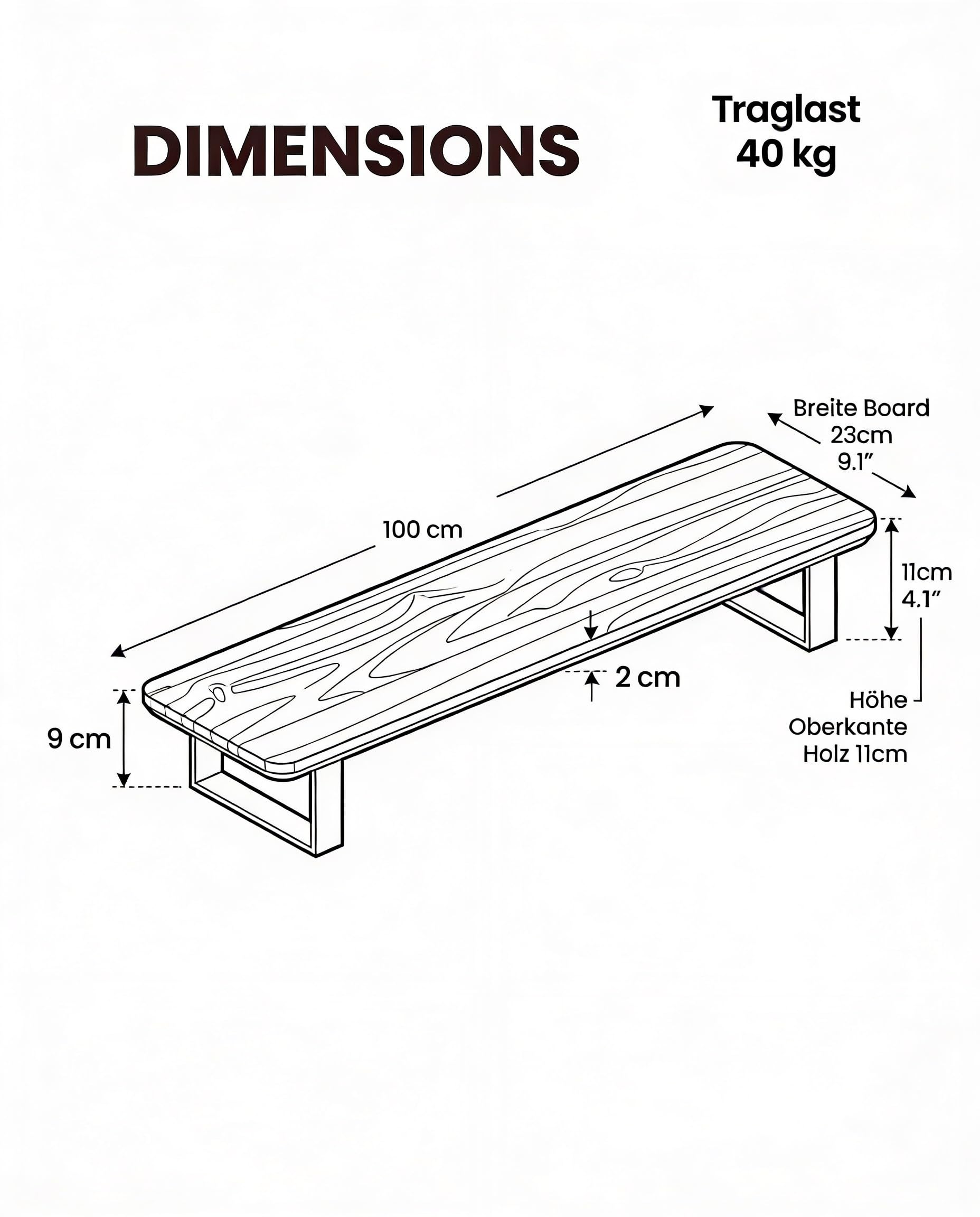 Monitorständer Desk Shelf 100 cm Walnuss | Monitorerhöhung Holz mit modularem Schienensystem | Schreibtisch-Organizer für kompakte Setups