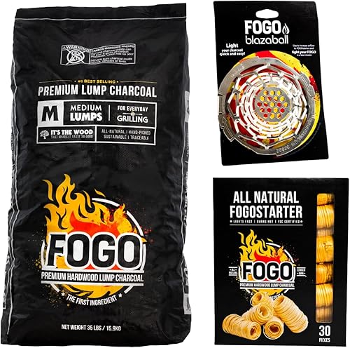 Miniatura 10 de FOGO Carbón vegetal de madera dura, tamaño mediano, calidad de restaurante, para asar y ahumar, bolsa de 17.6 libras