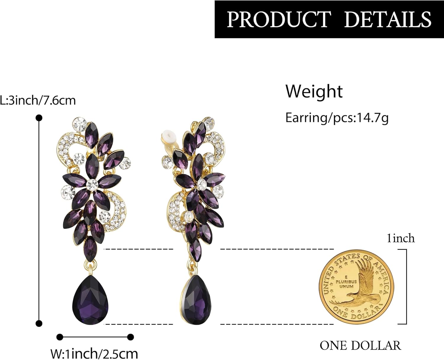 BriLove Women's Bohemian Boho Crystal Flower Wedding Bridal Chandelier Teardrop Bling Clip-On Dangle Earrings - Image 5