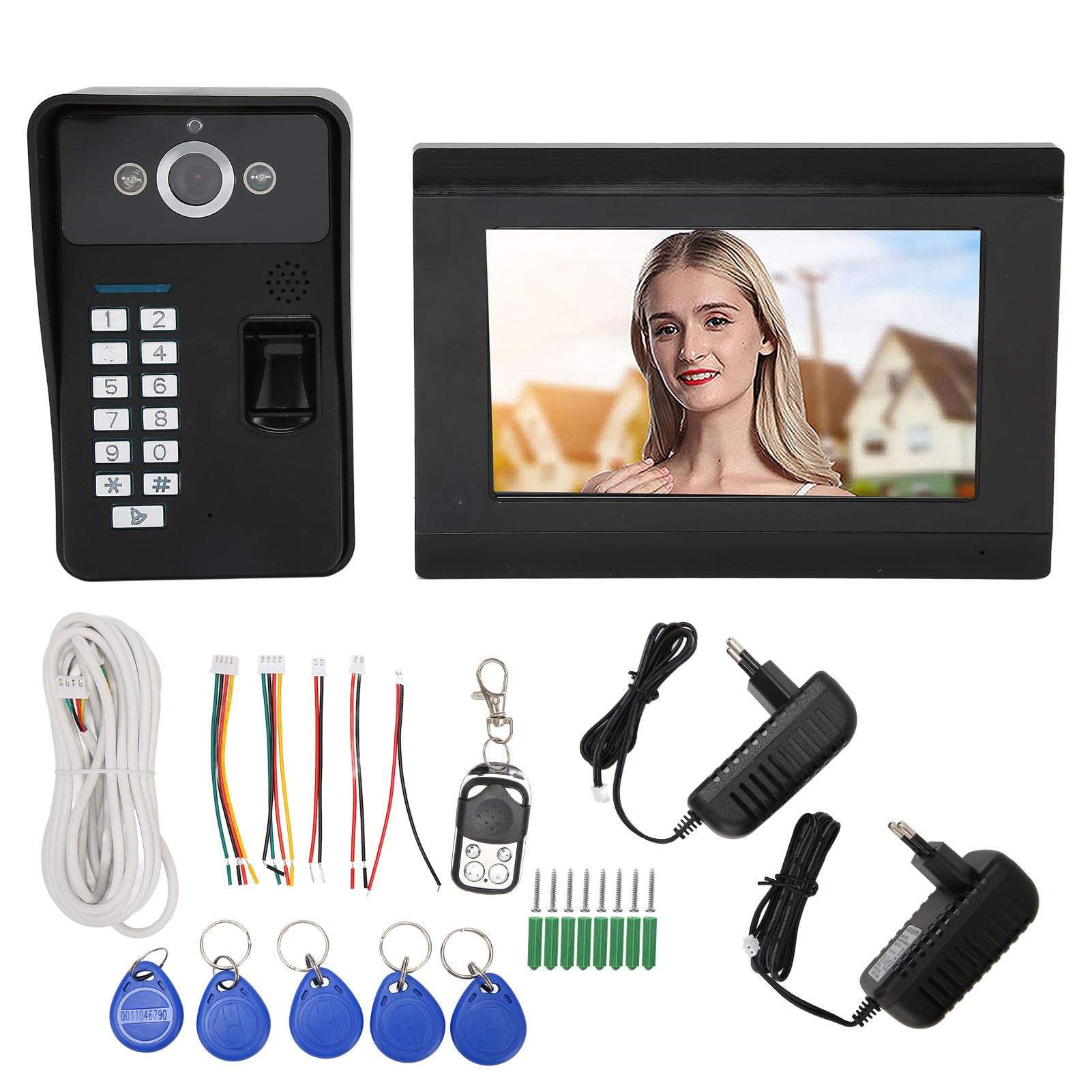Timbre con Vídeo con Contraseña, Sistema de Portero Automático con Vídeo Resistente a la Intemperie, Pantalla Táctil de Visión Nocturna para Guardia de Entrada (Enchufe Europeo)
