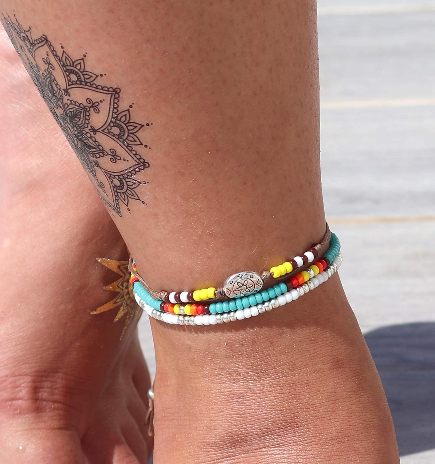 Boho Beaded Anklet Set for Women and Teen Girls, Bohemian Hippie Waterproof Adjustable String Anklets, Unique Colorful Beach Summer Foot Jewelry, Native American Style, Handmade by Tribes - Image 7