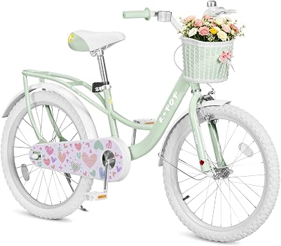 20 Inch Girls Bike for Ages 8-12, Kids Bicycle with Basket, Single Speed Pink Beach Cruiser Bike for Girls, Front & Rear Brake, Adjustable Seat,Bicycle for Beginner Level Riders Outdoor Sport