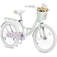 20 Inch Girls Bike for Ages 8-12, Kids Bicycle with Basket, Single Speed Pink Beach Cruiser Bike for Girls, Front & Rear Brake, Adjustable Seat,Bicycle for Beginner Level Riders Outdoor Sport