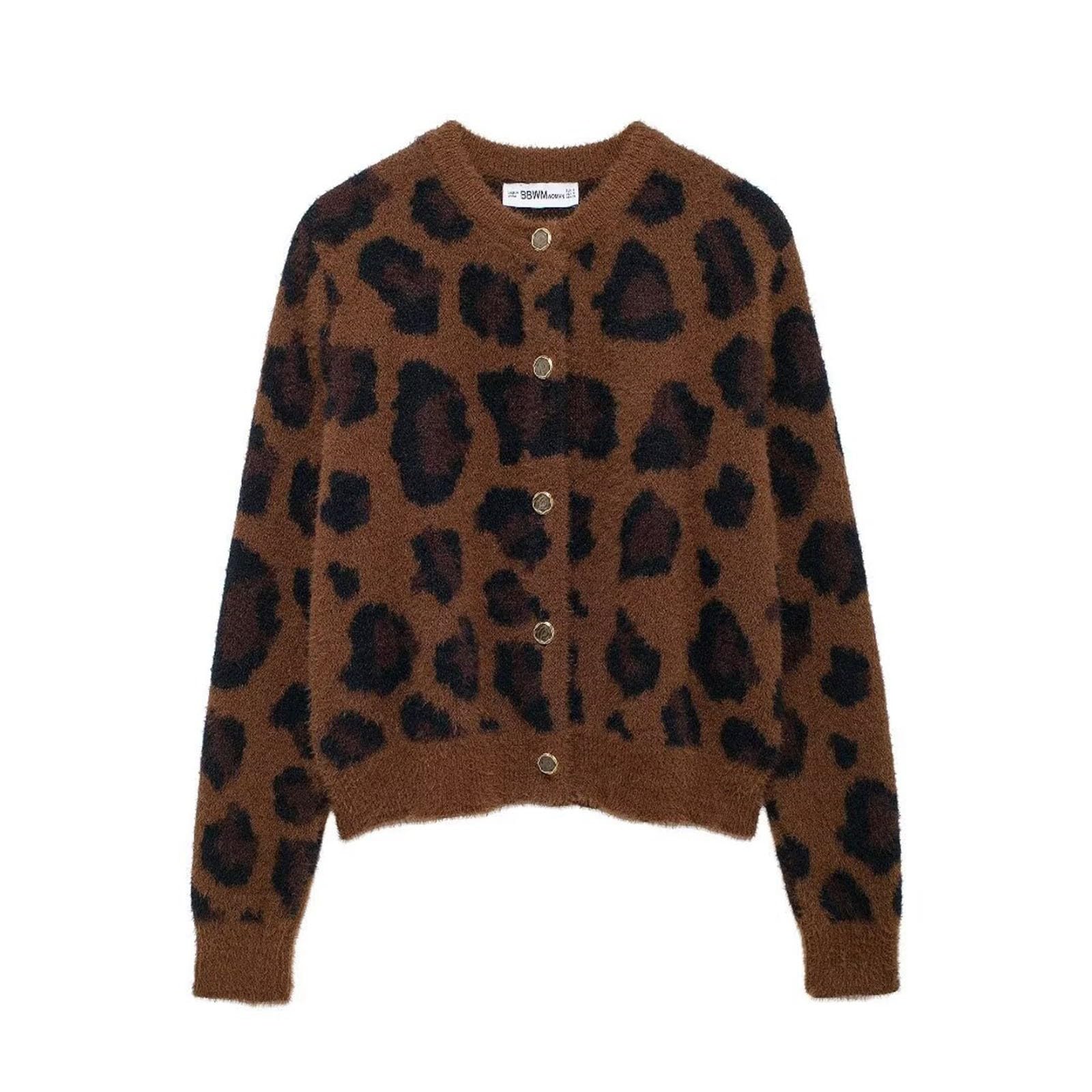Cardigan Femme Chic Et Elegant Gilet Femme - Gilet d'hiver Imprimé Animal Jacquard en Synthétique Douce Et Chaude Veste Ouverte sur Le Devant
