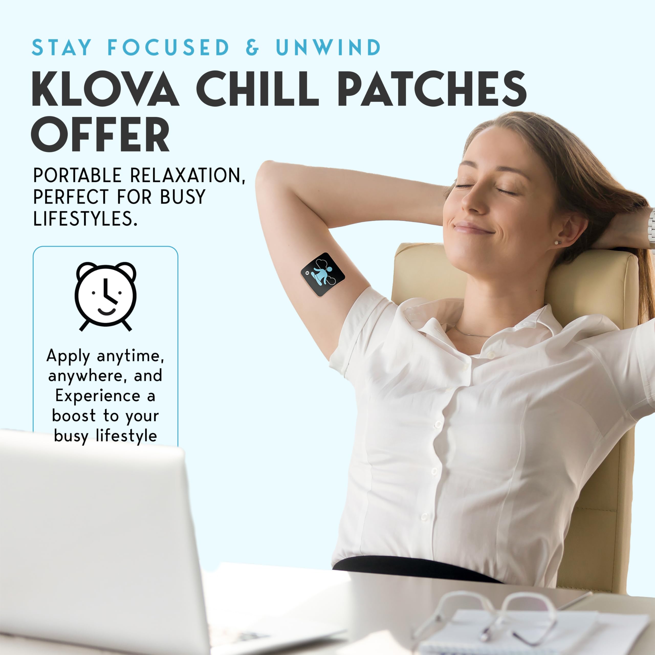 Klova Chill Patches with Clinically Proven Sensoril Ashwagandha, Rhodiola Rosea, Passion Flower, Ginger Root Extract, L-Theanine, GABA and Other Natural Ingredients to Help Destress, Unwind and Relax — Amazon image 5