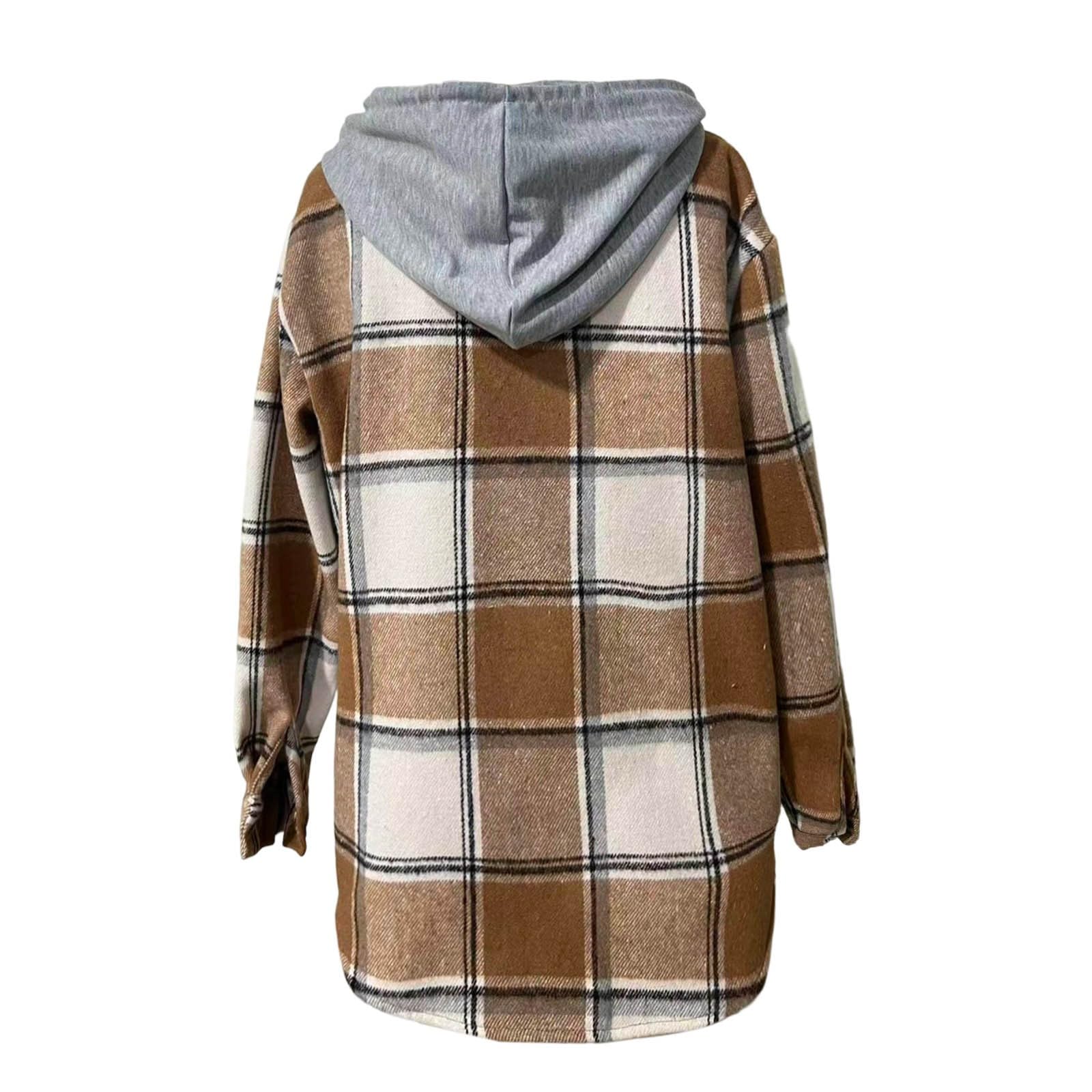 Genérico Cazadora Bomber Mujer - Sudadera con Capucha Y Estampado A Cuadros Informal De Talla Grande con Botones Holgada De Manga Larga para Exteriores