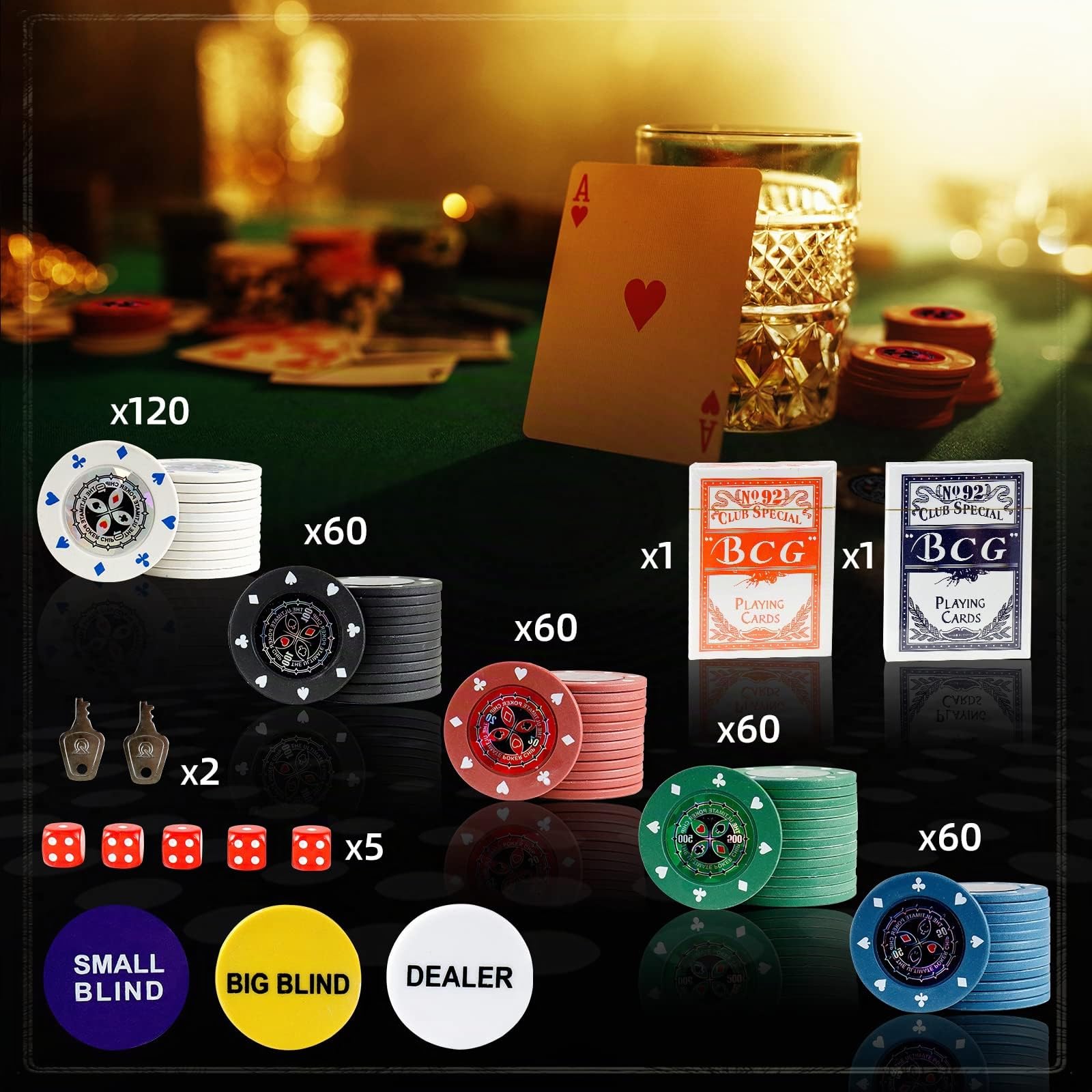 CCLIFE 360 PCS Pokerset Profi Pokerspiel inkl. Pokerkoffer Pokerdecks Dealer Button Poker Set Pokerchips Tischauflage Spielmatte