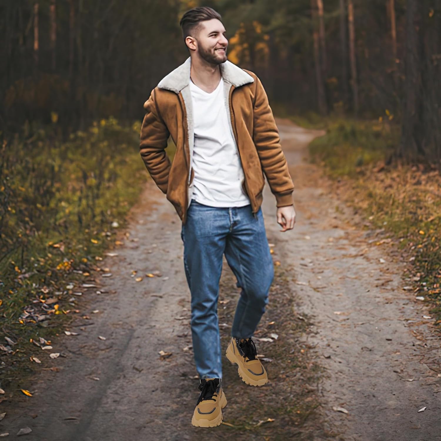 Men's High Top Fashion Sneakers Casual Athletic Walking Shoes Chunky Sneakers Breathable Non-Slip Hiking Boots for Men - Image 3