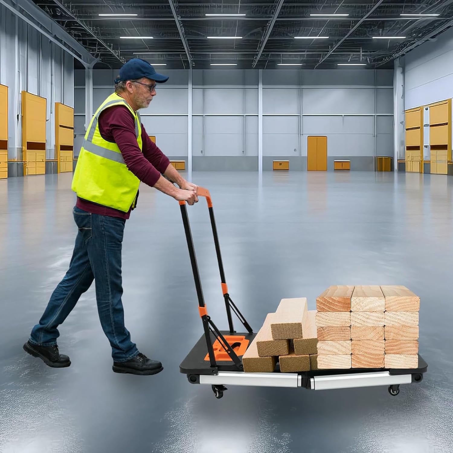 Portable Folding Work Table Sawhorse - Adjustable Tool Mounts, Anti-Slip Wheels for Smooth Movement Over Uneven Terrain