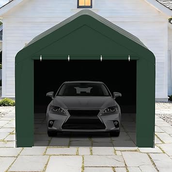 Outdoor Carport 10x20 ft Portable Garage Car Shelter Shade with Removable Sidewalls & Doors, Carport Canopy with Powder-Coated Steel Frame Green
