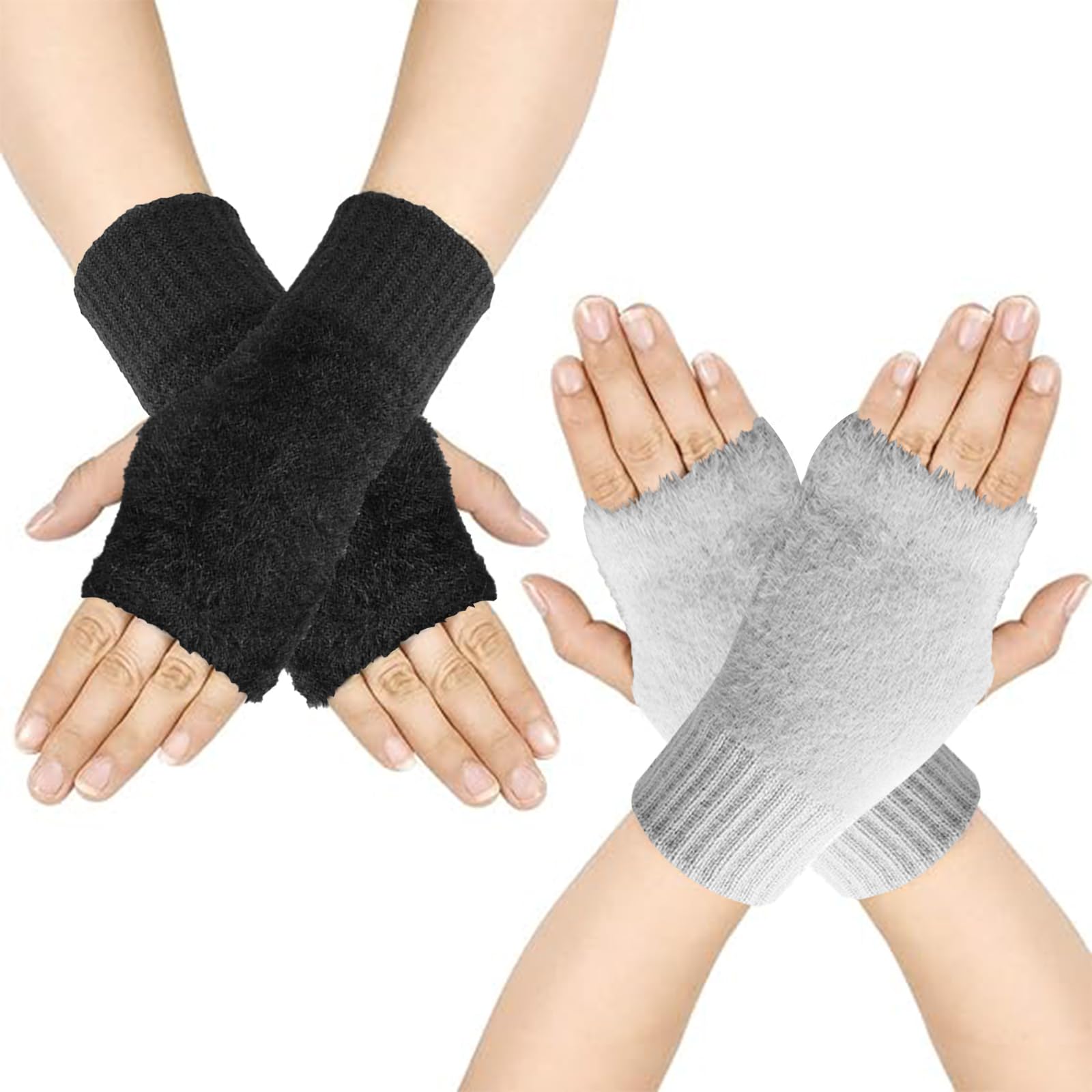 VEGCOO | 4 Paia Guanti A Mezze Dita Invernali | Morbidi E Termici | Multicolore | Per Digitare, Correre, Sciare, Ciclismo | Regalo Donna E Uomo