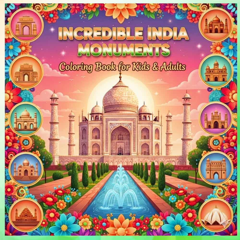 Incredible India Monuments Coloring Book-Coloring Book for Kids & Adults: Explore 30 magnificent Indian monuments with beautifully detailed pages