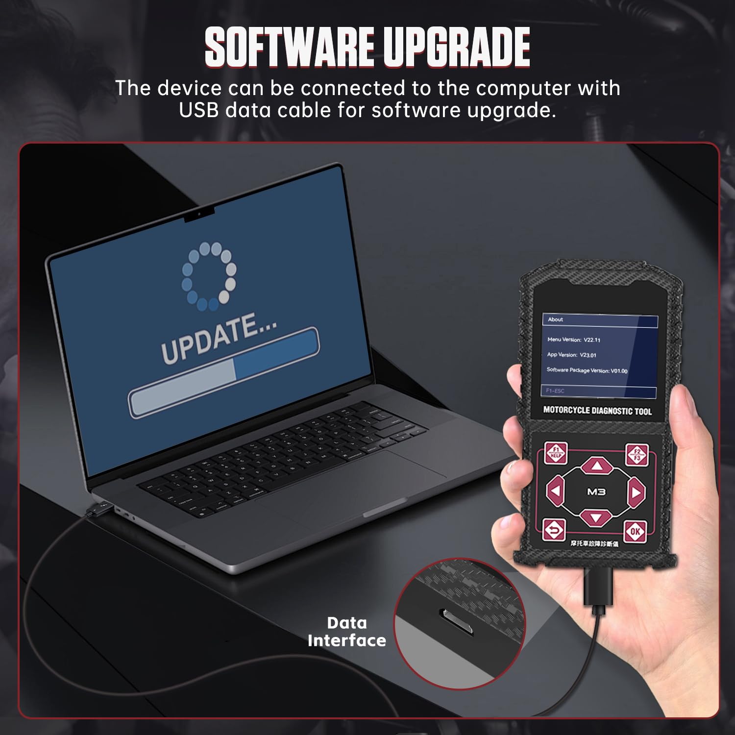 M3-A moto diagnostica moto lettore di codice Scanner moto strumento diagnostico con prova di tensione Test rapido per HO*NDA YAM*AHA KA*WASAKI OBDII