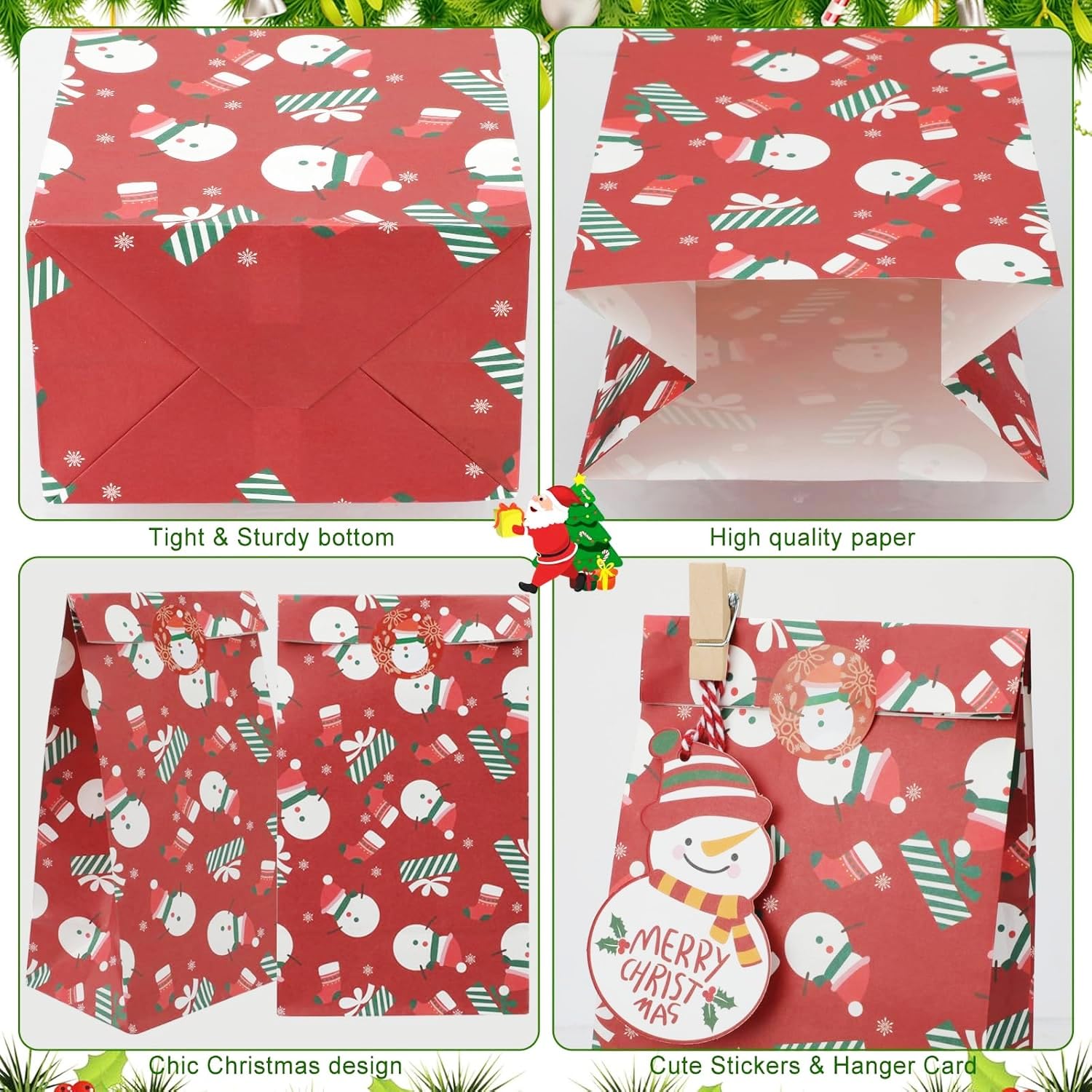 Sacchetti Regalo Natalizi TLOXO, 24 Sacchettini Di Carta Kraft Per Biscotti E Caramelle Perfetti Per Feste E Regali
