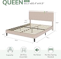 Vista 2 de Novilla Base de cama de plataforma tamaño Queen con cabecera ajustable tapizada, marco de cama Queen, no necesita somier, sin ruido, fácil montaje