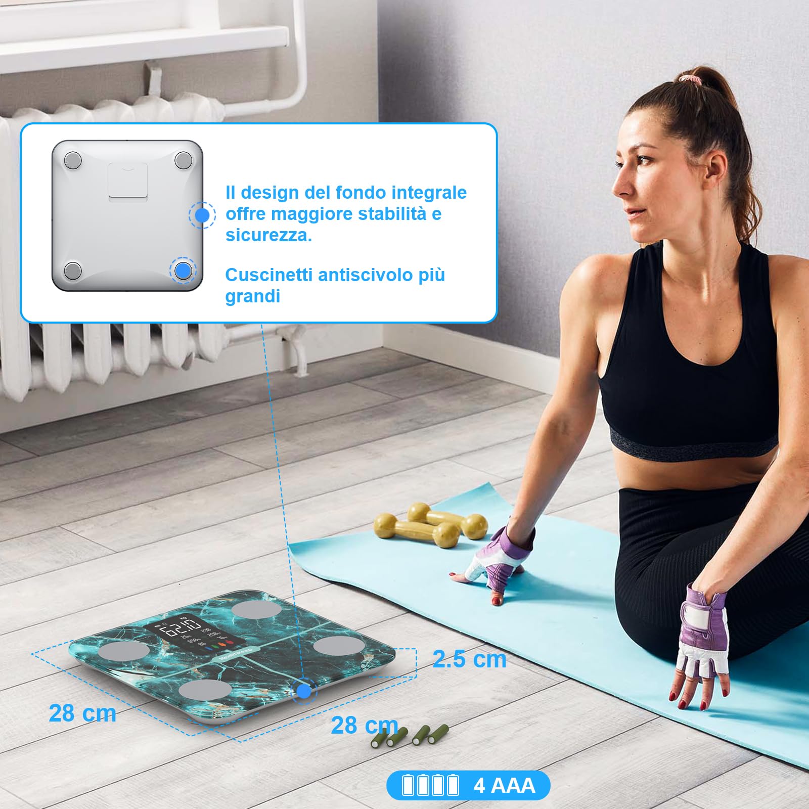 Healthkeep Bilancia per il Grasso Corporeo con Massa Muscolare, 15 Dati del Corpo con Analisi del Grasso Corporeo, Smart Bilancia con APP, Ampio Display VA, Verde Iridescente