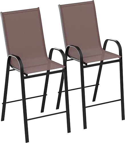 Miniatura 3 de EMMA + OLIVER Alsek Taburetes de bar para patio, marcos de acero con recubrimiento en polvo, asientos de textileno marrón, circulación de aire