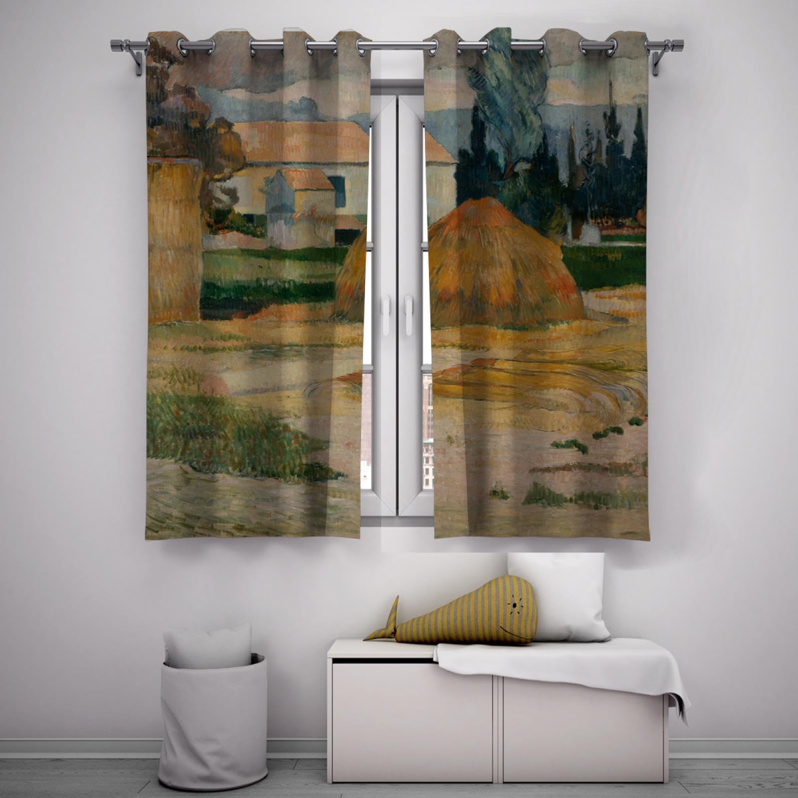 PARREN Paul Gauguin Style Zasłony i zasłony do sypialni wiejskiej Dom i Stóp do siana Blokujące zasłony do kuchni, salonu, 2 panele 80 x 120 cm