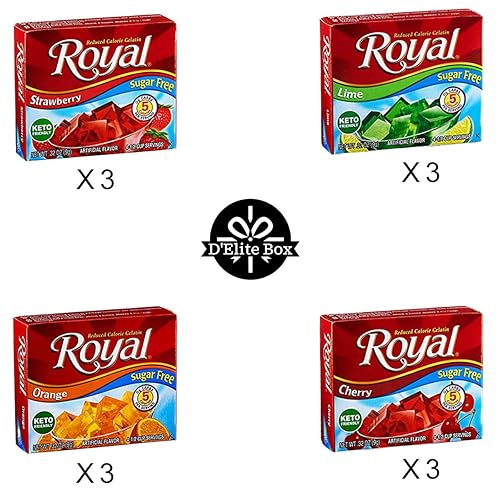 Miniatura 2 de Royal Gelatin - Paquete variado de 12 unidades que contienen 3 cajas cada una de 4 sabores  fresa, lima, naranja y cereza, compatible con la dieta