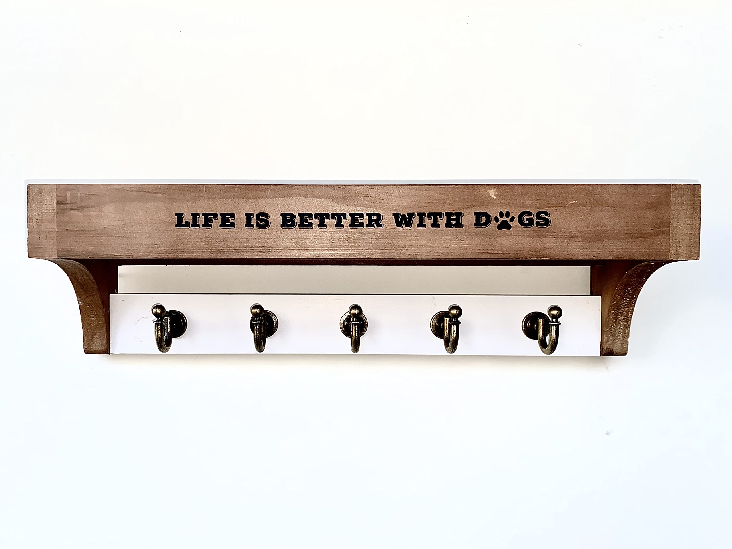Dog Leash Holder Wall Mount, Mail Organizer Wall Mount with Storage Shelf and Wall Hooks for Dog Leashes, Decorative Farmhouse Wood Leash Hooks for Wall, House Decor Pet Gifts for Mom Dad