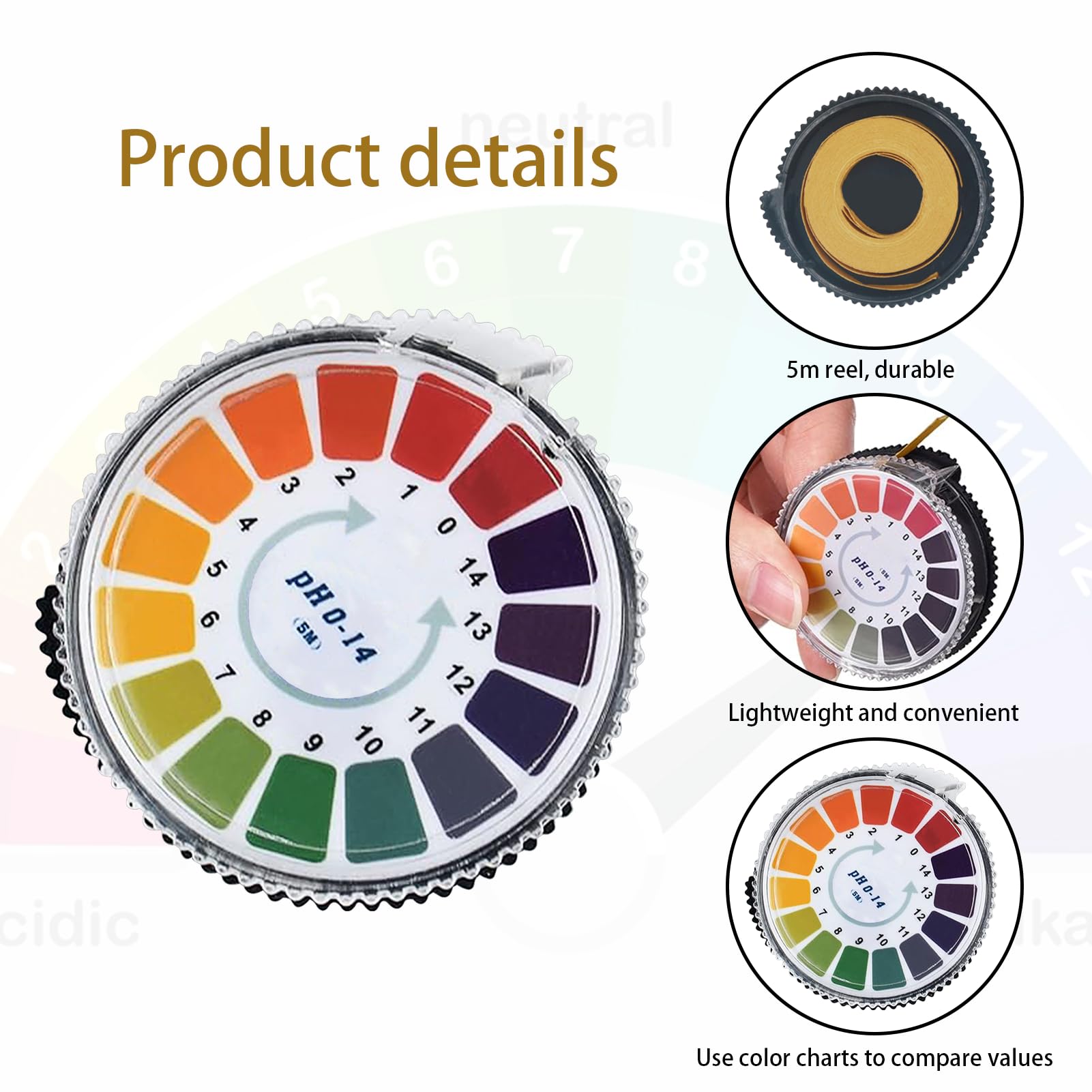 Strisce Reattive PH Universale | 2 Rotoli Da 5m | Intervallo 0-14 | Per Acquari, Lab, Giardinaggio