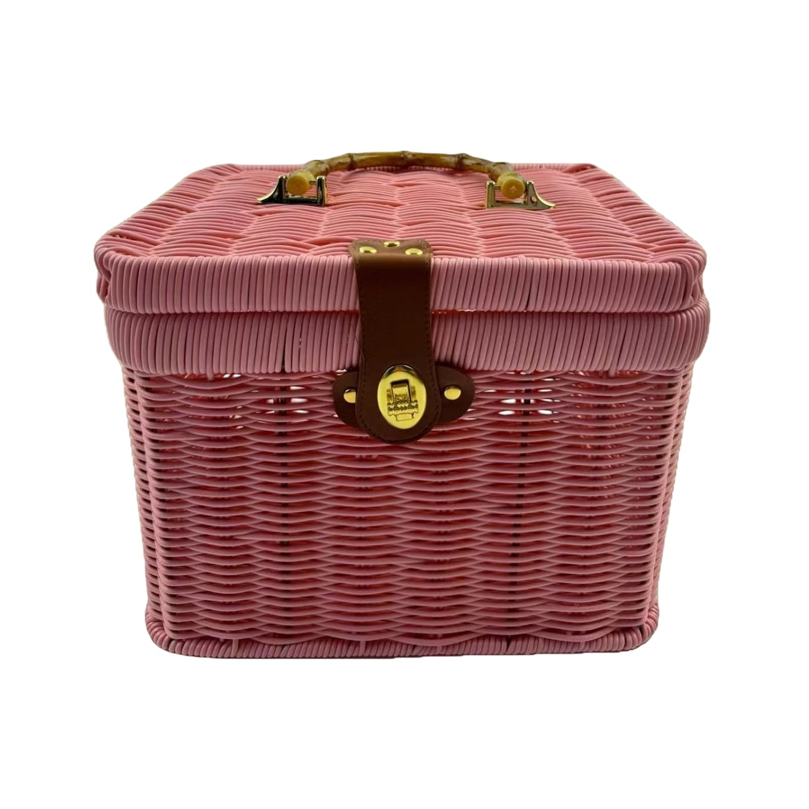 NVOQILIN Handwoven Storage Basket with Lid and Handle for Home Organization and Decoration Stylish Rattan Look Organiser Home Deck Storage Container