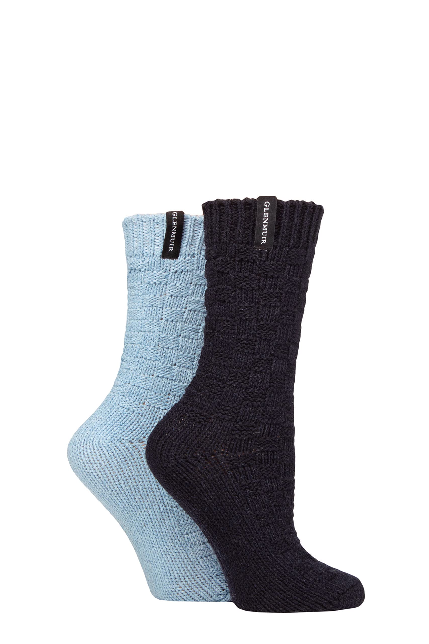 Glenmuir Ladies Classic Fashion Boot Socks Pack of 2 Square Plain Navy 4-8