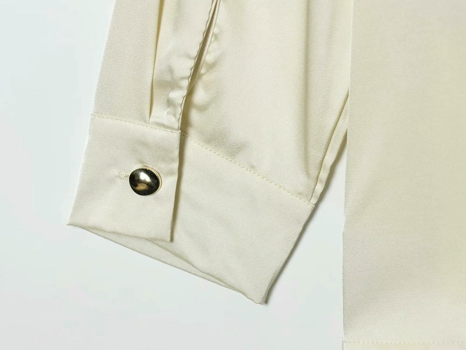 Camicia Donna Autunno Moda Doppiopetto in Raso di Seta con Testo Camicette retrò A Maniche Lunghe Nodo Chic Mujer-Albicocca-l