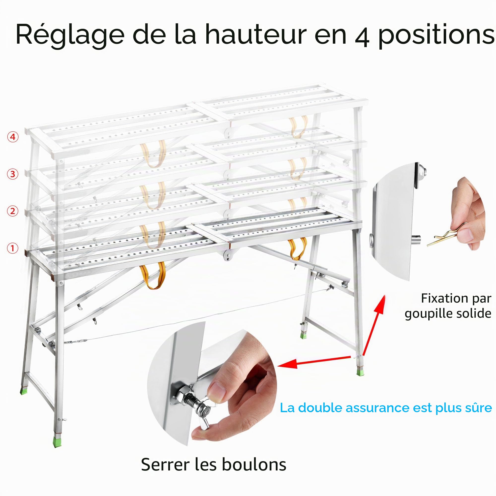 Plateforme d'échafaudage pliable en acier portable pour la maison, le bureau, l'atelier et le garage, charge maximale (140 cm)