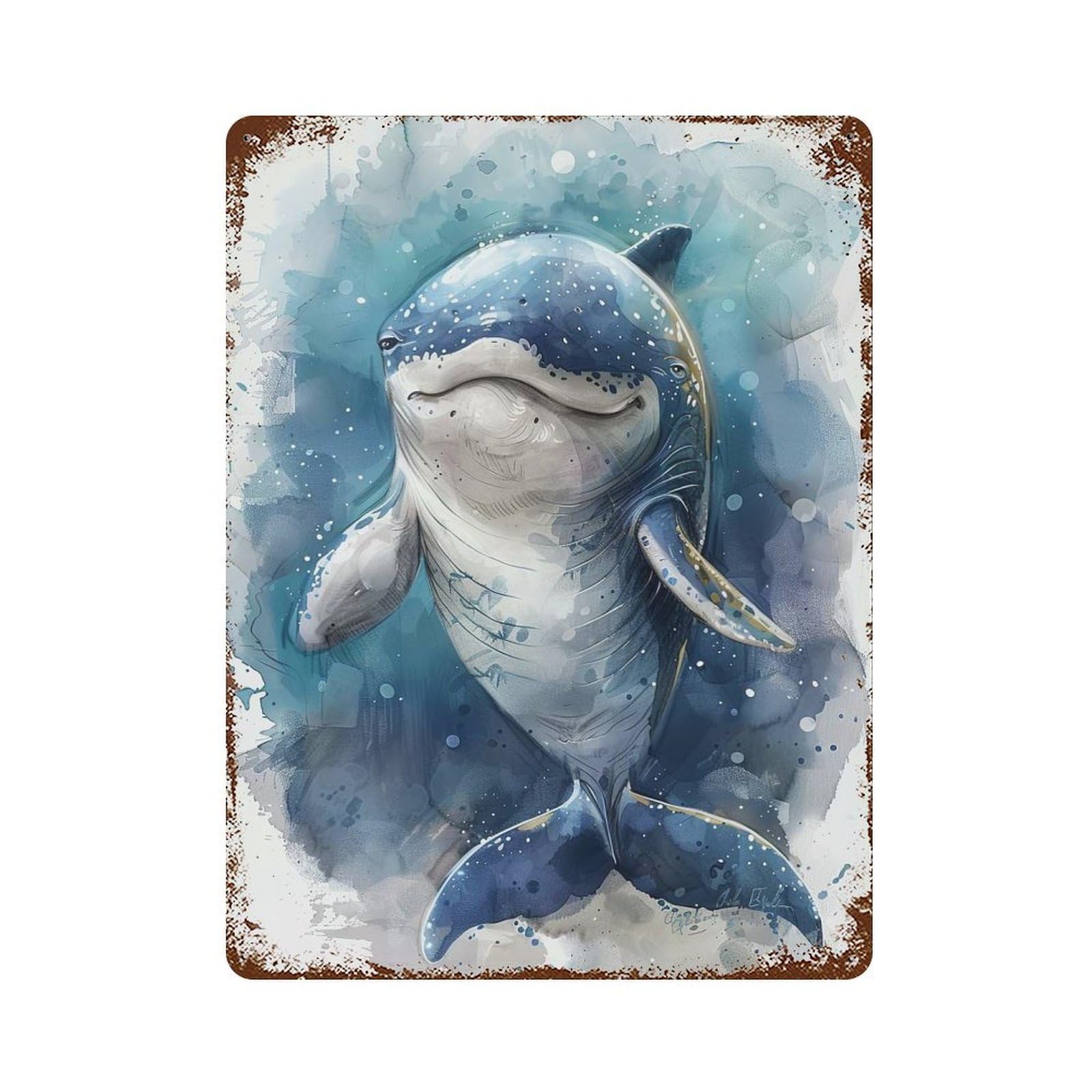 Watercolor Whale Illustration Decorative Tin Sign 15.7"x11.8", Ideal for Cafe, Home Bar And Lounge Decor