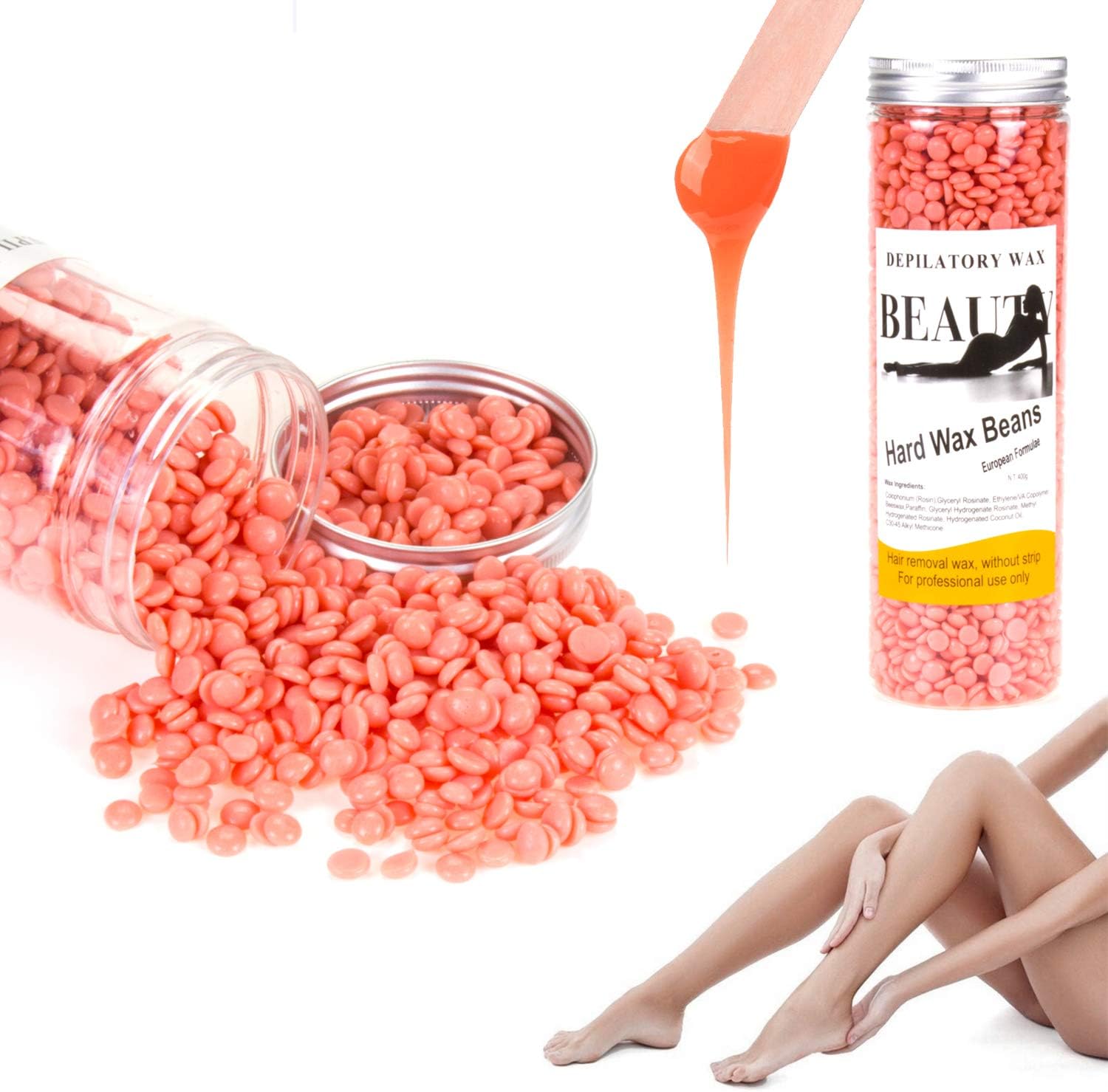 Painless Hair Removal Hard Wax Beans, Full Body Smooth Depilatory Brazilian Pearl Beads, Women Men Home Waxing, Rose