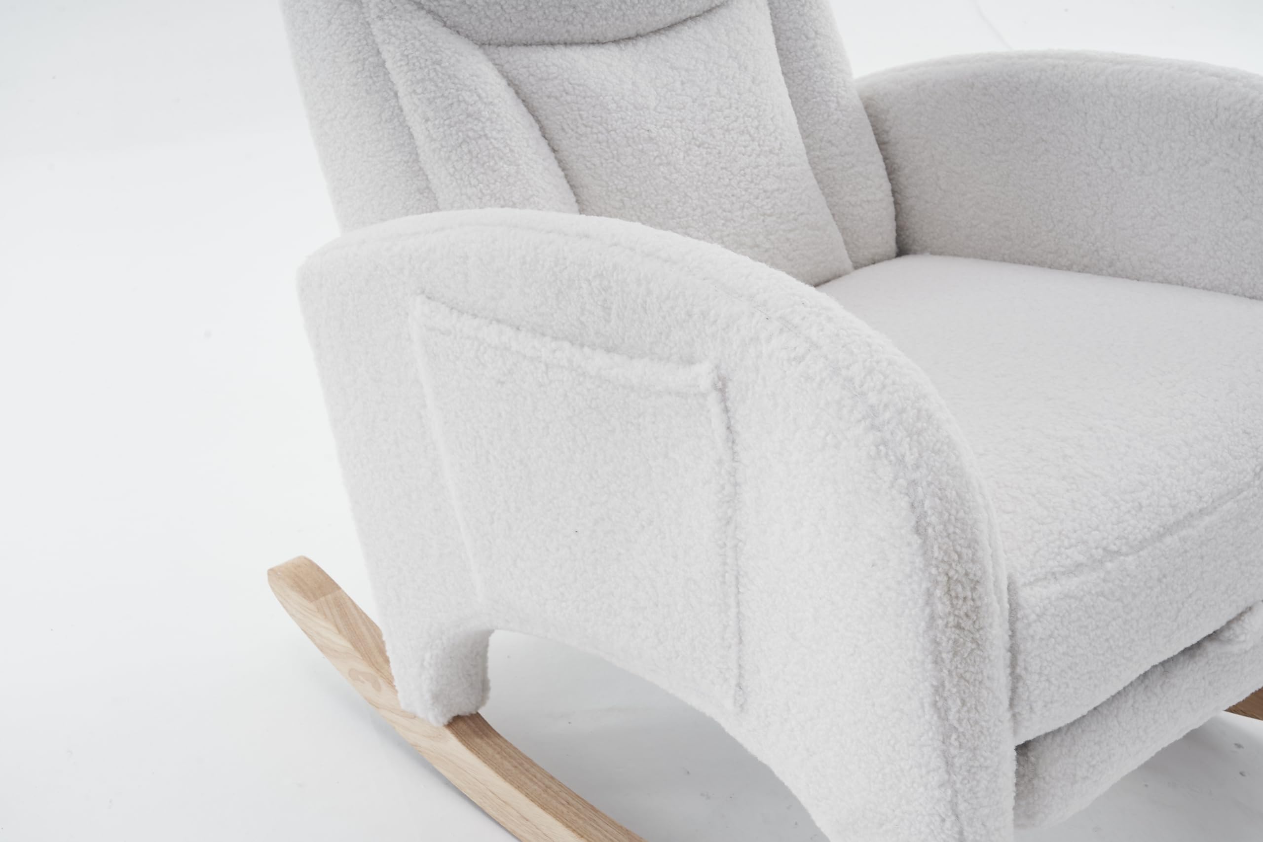 SUKY Sedia a dondolo, poltrona relax, capacità di carico di 110 kg, sedia da salotto con braccioli, sedia a dondolo imbottita, sedia accento per camera da letto, tessuto in peluche bianco (bianco)