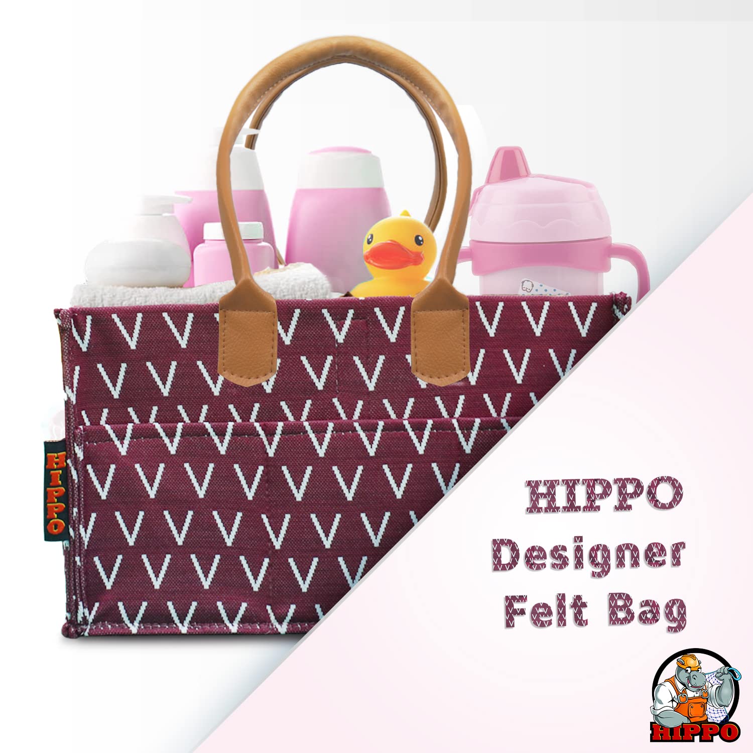 HIPPO Cute Diaper Caddy Bag for Smart Mothers, Baby Diaper Caddy Organizers - Felt Storage Mother Bags - for Diaper & Baby Wipes, Nursery Storage Foldable and Portable (Wine-Tent, Large)