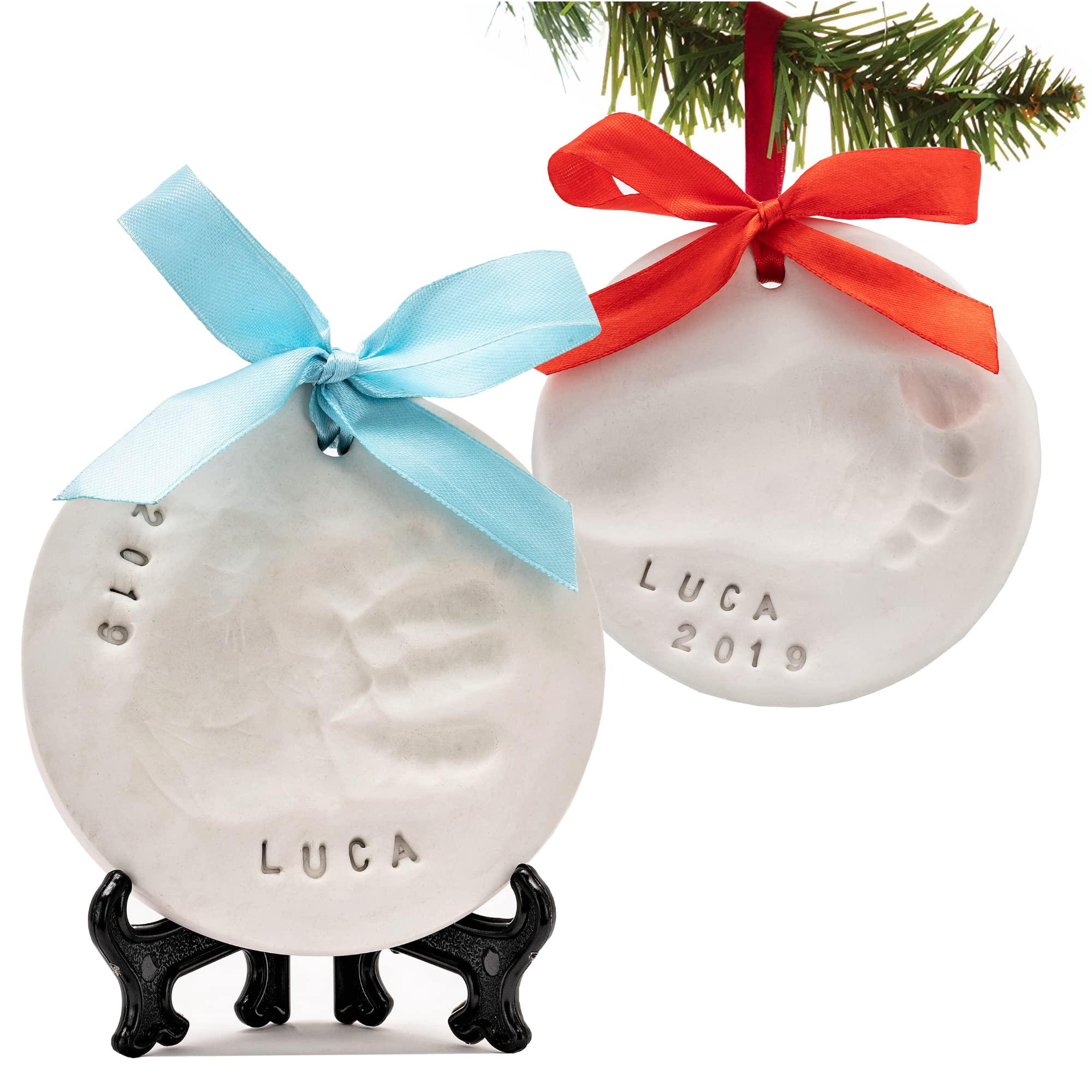 PITI COT Kit Impronta Mani e Piedi Neonati | Idee Regalo per la Nascita, per le Future Mamme, Battesimo Neonato Maschio | Calco Manina e Piedino in Argilla| | Idee Regali Natale Originali [2 Kit]