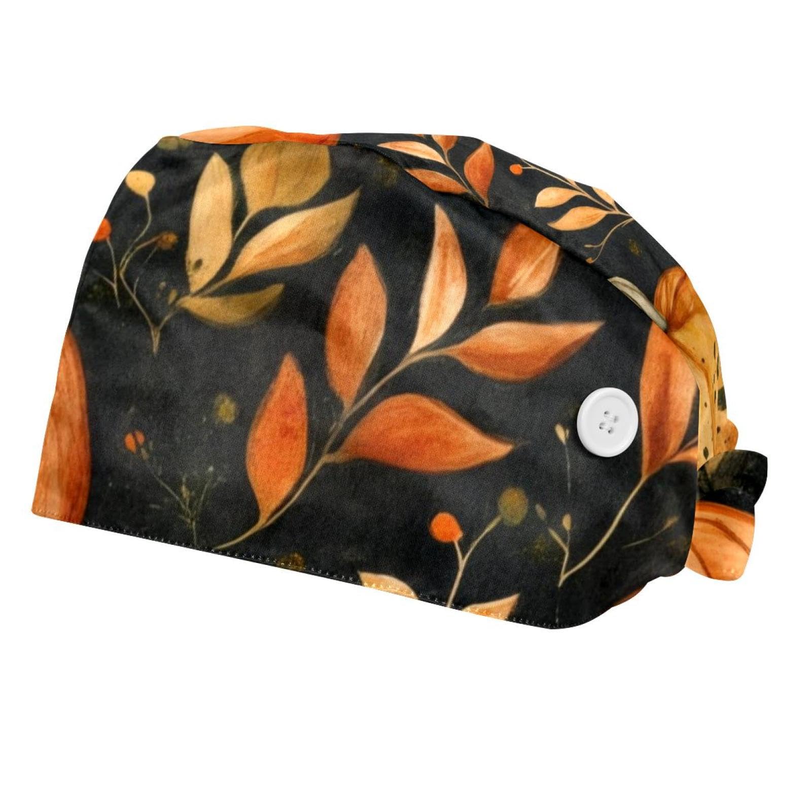 2 Pcs Pumpkins Leaves Working Cap with Buttons Sweatband Adjustable Hats Tie Back Hats