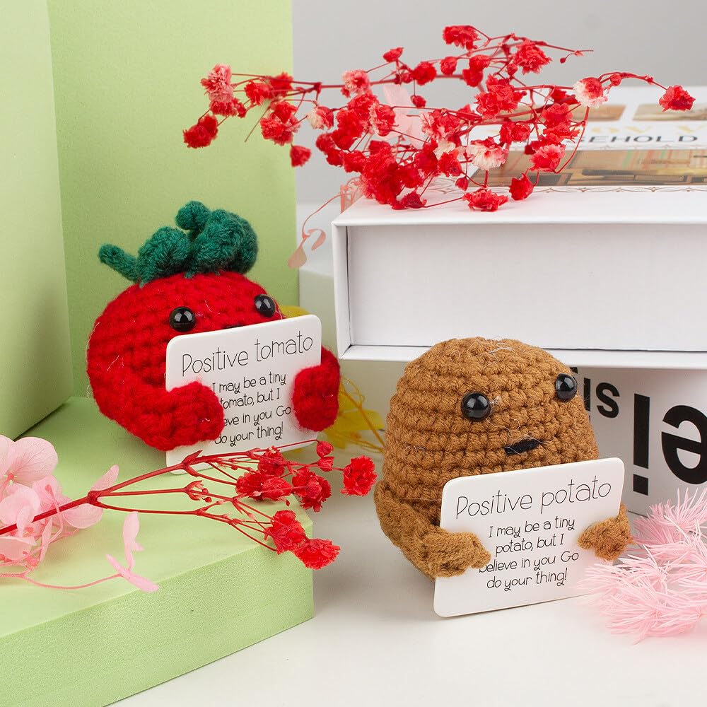 Positive Potato Pocket Hug, 2 unidades Creativas de Lana para Tejer Mini Felpa Tomate Positivo Tomate, Regalos de Animación, Regalos de Motivación, Regalos para Novia, Novio, Mujeres