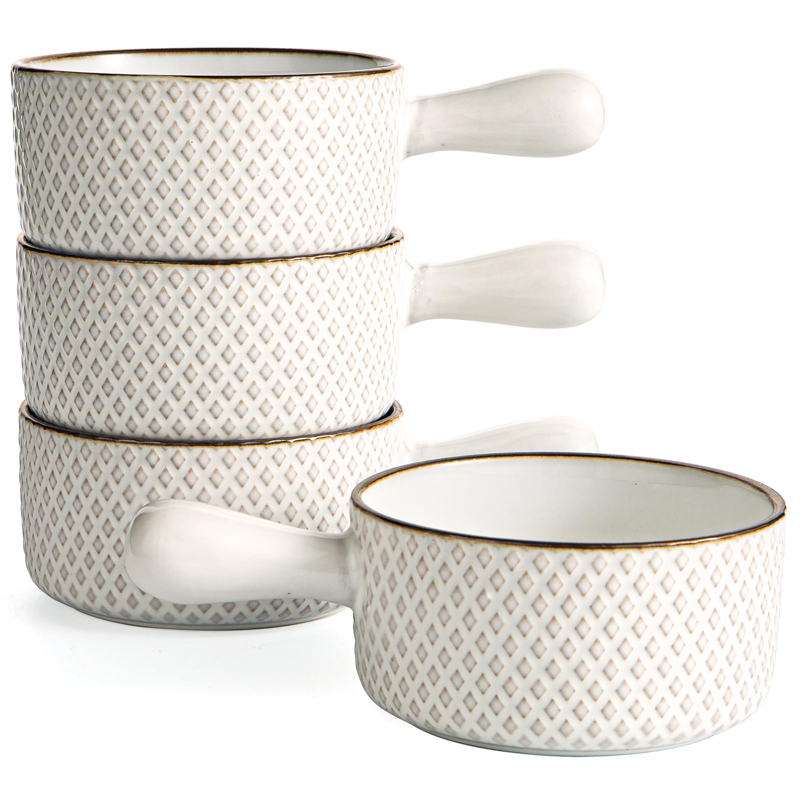 Ceramic French Onion Soup Bowls - 20 Oz Ceramic Soup Crocks with Handles