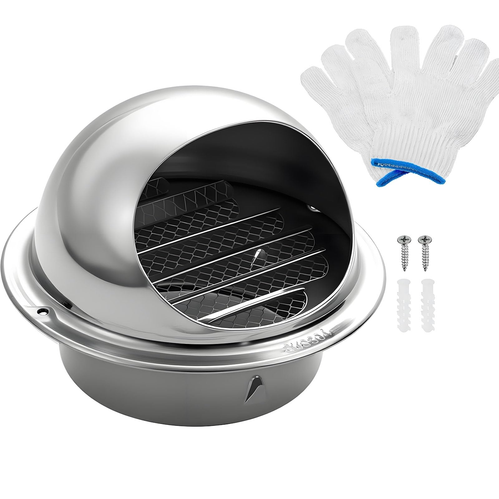 AMZBNEIDI Extractor Vent Cover Grille, 304 Stainless Steel Round Air Vent 2-11.8in Hemispherical Grille Ventilation Wall Exhaust(160mm)
