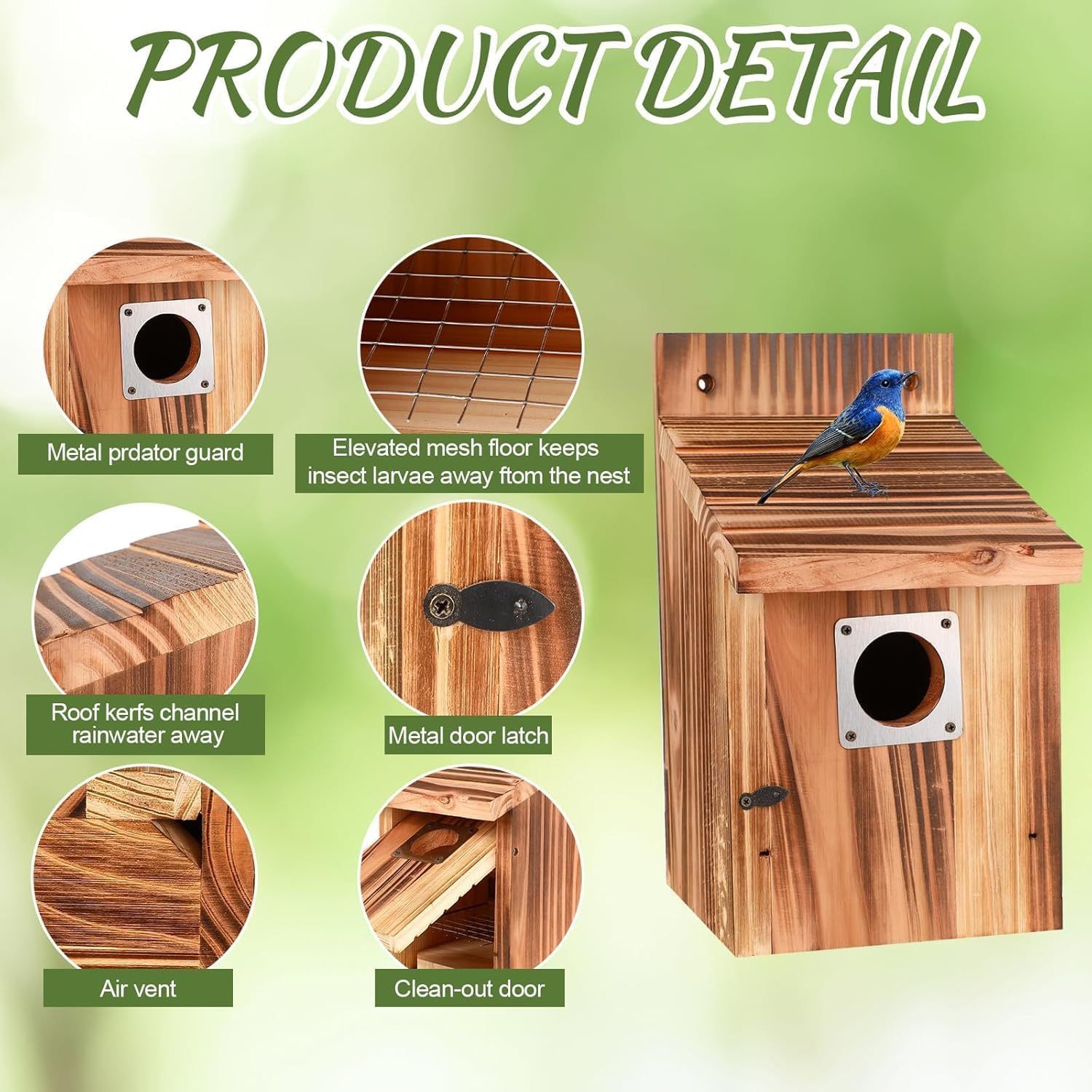 4 pièces Nichoir Oiseaux Exterieur, Maisons d'oiseaux avec protège-métalliques, serrures de sécurité, Fentes de vol & Ventilation, entrée de 3,8 cm