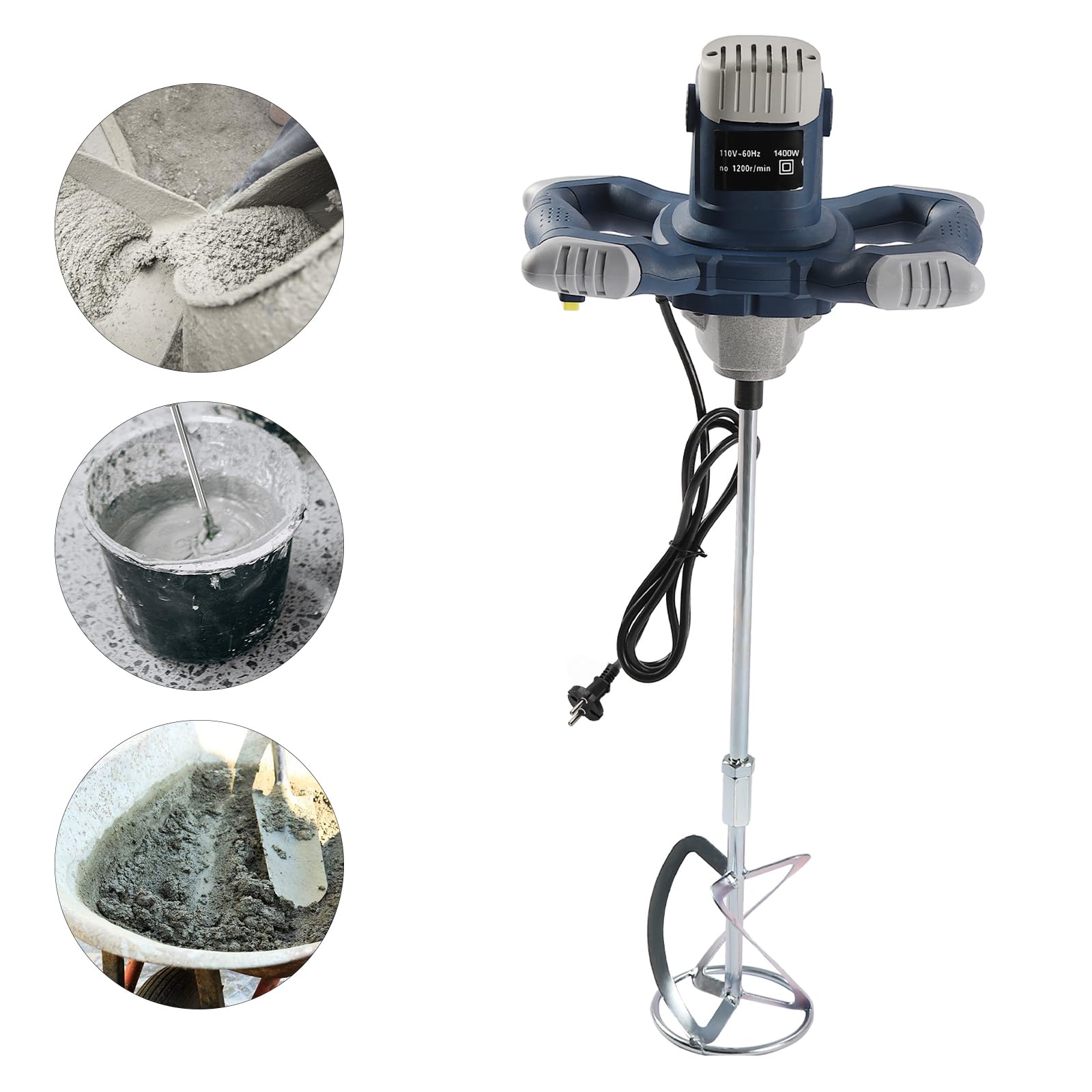 Miscelatore elettrico per malta 1400 W a 6 velocità – Agitatore con doppia asta di miscelazione, 1200 giri/min, manico antiscivolo e interruttore autobloccante – Per vernice, colla, cemento e intonaco