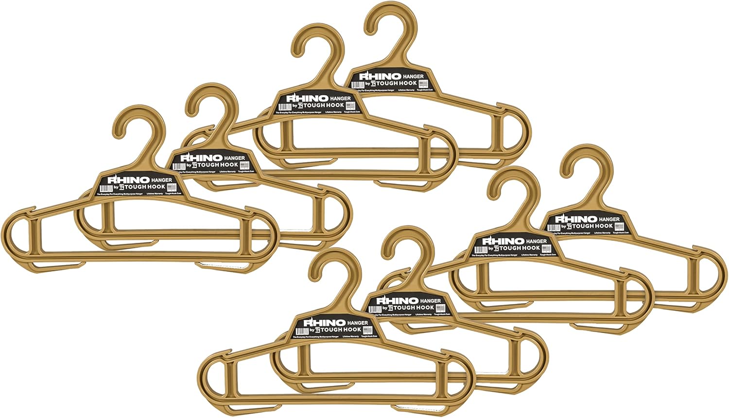 Rhino Tough Hook Heavy Duty Clothes Hangers, Military Grade Coat Hanger for Body Armor & Jacket, 200-lb Capacity Suit Hangers for Heavy Apparel, USA Made, Tan 8-Pack