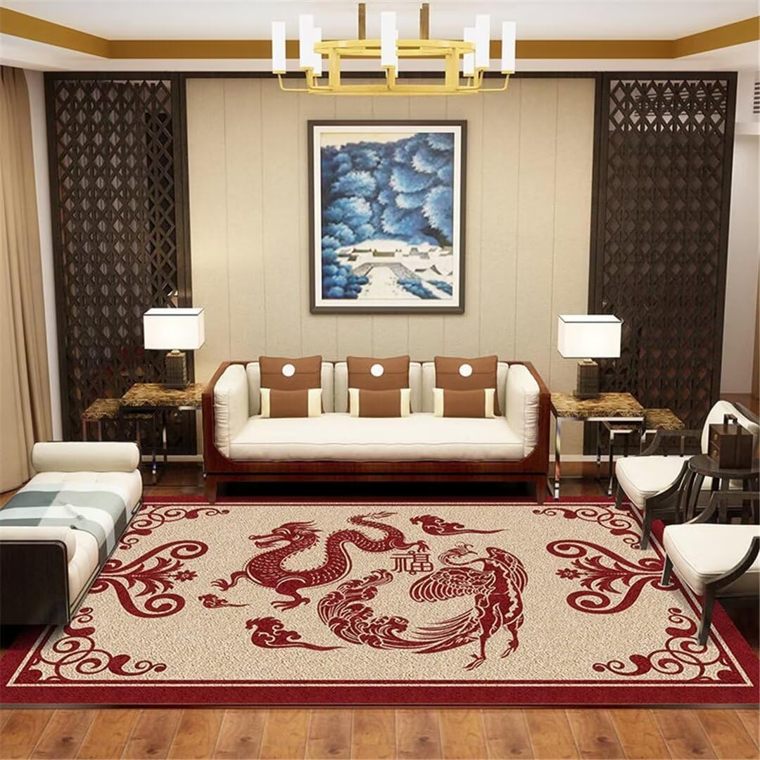 Alfombra de salón roja de 50x80 cm lavable con diseño clásico oriental tipo felpudo
