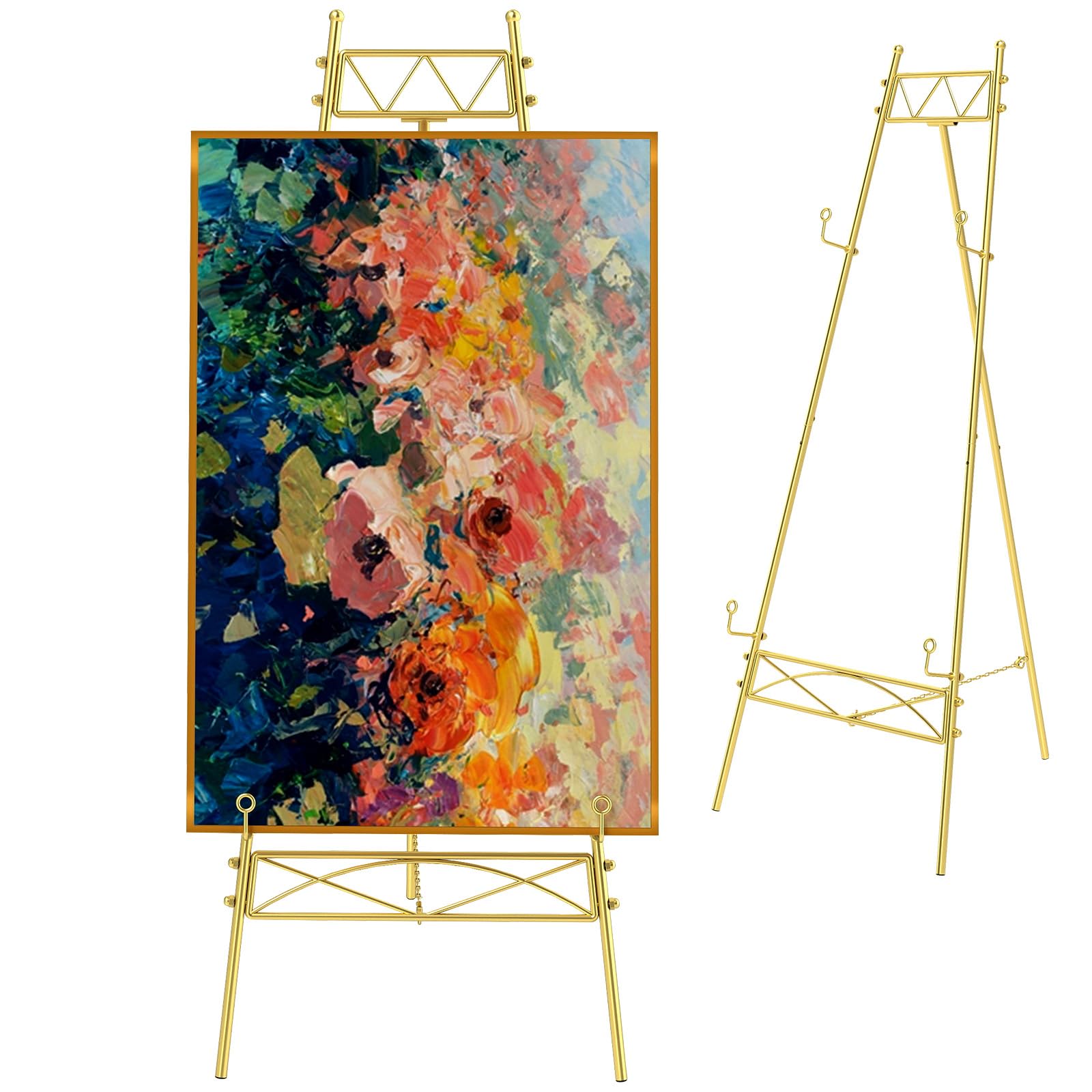 huyear Caballete de arte, caballete de pintura de metal para exhibición, soporte grande ajustable de 3 niveles con soporte de lámina de hierro, caballetes para carteles de exhibición, lienzo, póster,